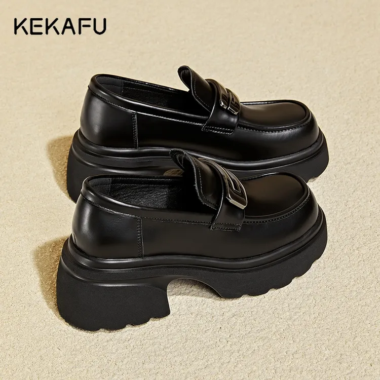 珂卡芙百搭粗跟小皮鞋厚底新款复古英伦风套脚女2025秋季真皮单鞋