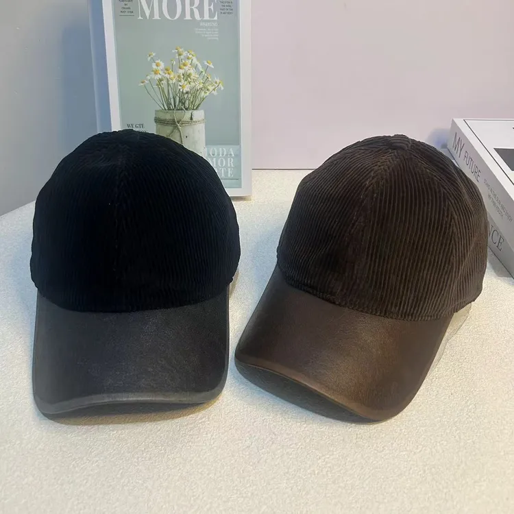 秋冬新款韩版帽子女纯色灯芯绒拼接硬顶棒球帽男时尚百搭鸭舌帽潮
