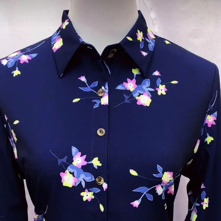 雪纺衬衫女长袖印花2025春秋新款花衬衣韩版修身