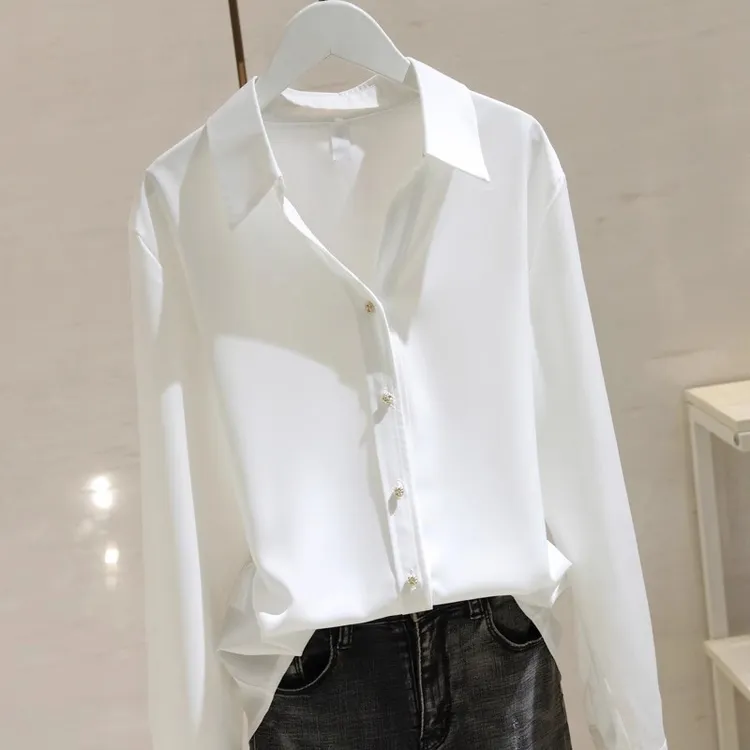 特大码女装300斤胖mm长袖职业衬衫230设计感缎面衬衣宽松开衫上衣