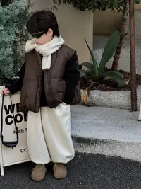 儿童2025冬季新款韩版男童百搭纯色简约设计感加棉加厚坎肩背心潮