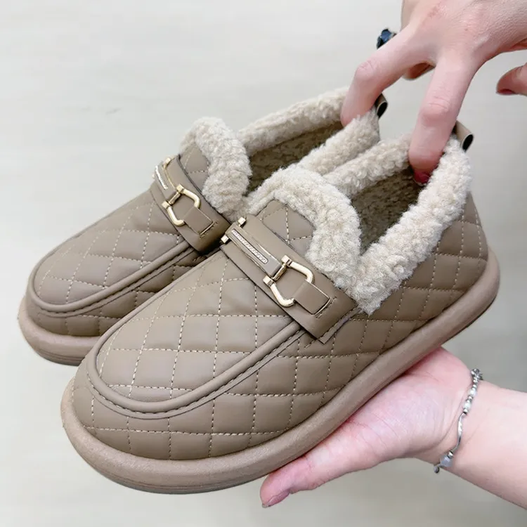 毛毛鞋女士冬季加绒加厚棉鞋百搭英伦风时尚雪地靴防水防滑乐福鞋