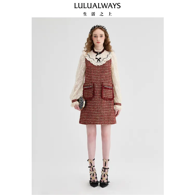 LULUALWAYS24秋季新款气质甜美通勤复古格调小香风连衣裙OPC5027