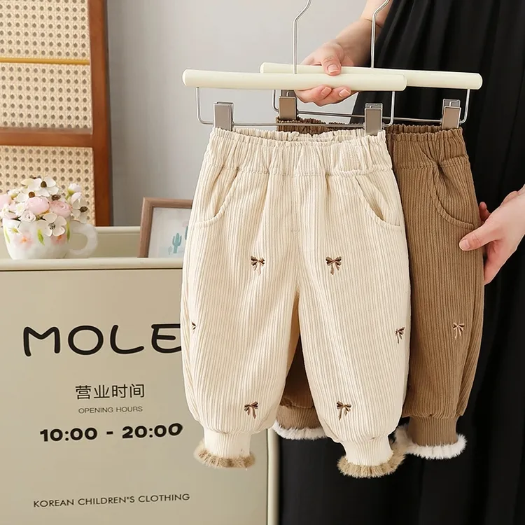女童灯芯加绒裤子秋冬新款女宝宝加厚一体绒长裤子休闲裤外穿