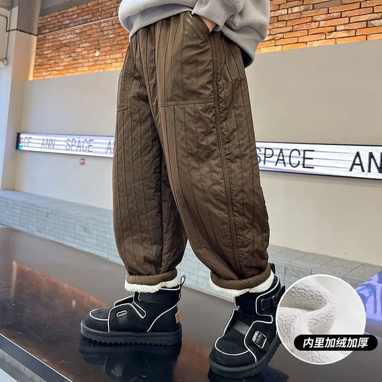 男童羊羔绒裤子加绒加厚2024新款儿童棉裤一条过冬男孩保暖裤秋冬