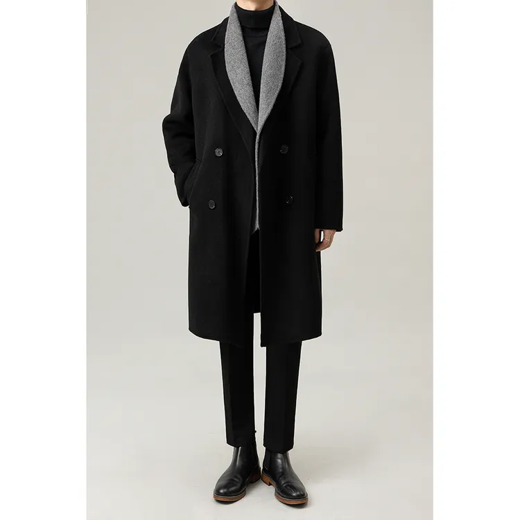 12韩版羊毛假两件双面呢大衣男新款宽松中长款休闲呢子外套男潮