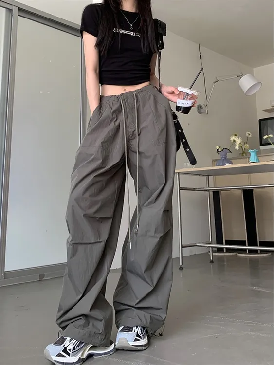 高个子175超长美式辣妹工装裤女180夏季降落伞休闲宽松阔腿拖地裤
