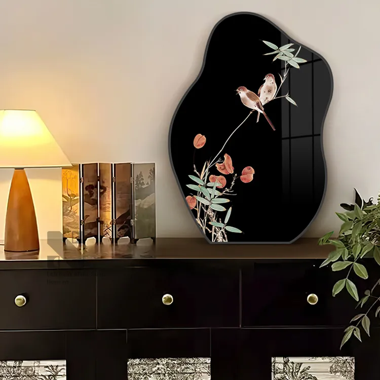 中古风花鸟桌面亚克力摆画斗柜装饰画质感艺术生活色彩个性晶瓷画