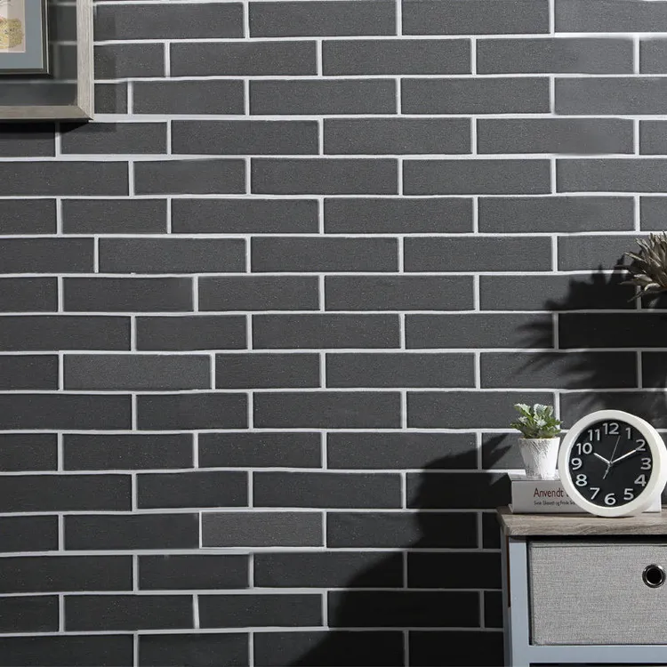 中式复古加厚仿真砖纹PVC墙纸自粘卧室客厅墙贴防水壁纸黑长砖
