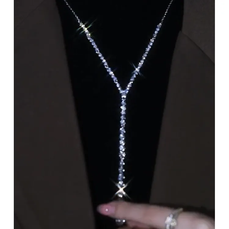 铜合金项链 【不掉色】简约气质Y字毛衣链轻奢超闪项链高级锁骨链