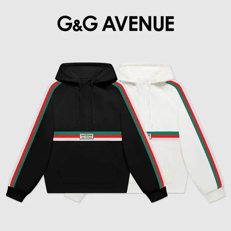 【连帽卫衣】G&G AVENUE长袖时尚半拉链连帽卫衣男女同款-GW2323301
