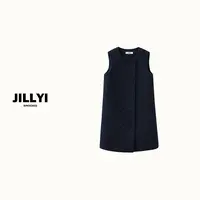 jillyi【黑茶少女】双排扣无袖粗花呢女装连衣裙气质时尚休闲女士