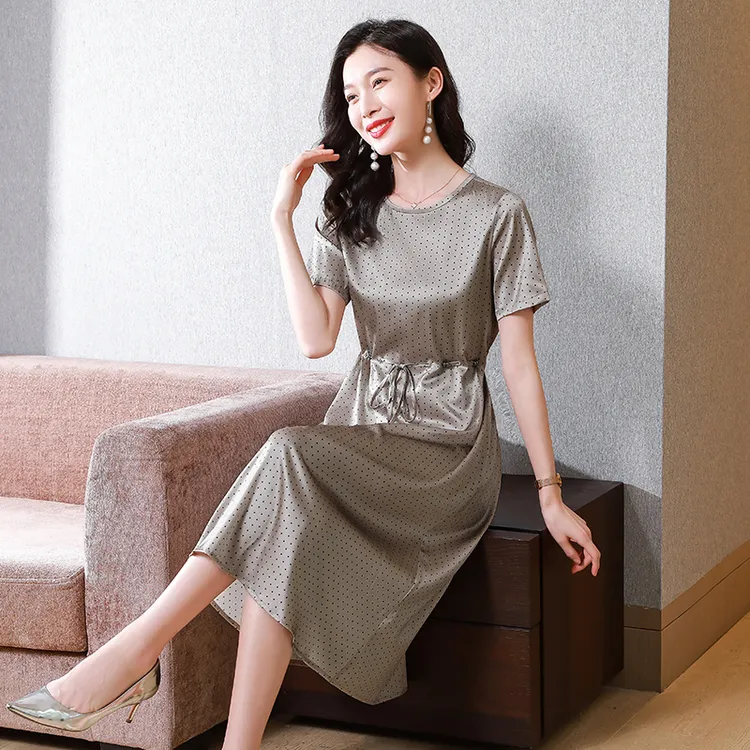 杭州丝绸真丝连衣裙女2024年夏季新款气质收腰显瘦桑蚕丝印花裙子