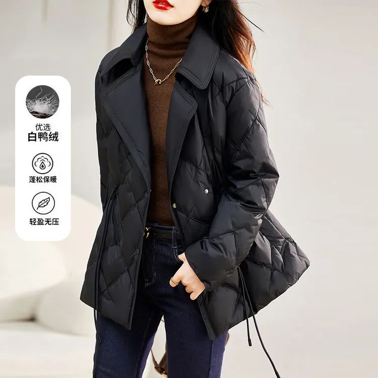 高端羽绒服女短款2025冬季加厚收腰显瘦小个子白鸭绒西装领设计感