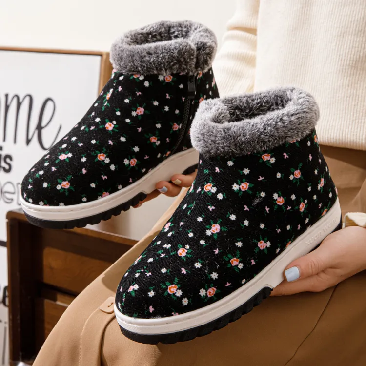 加绒加厚手工保暖棉鞋女室内棉拖鞋包跟老棉鞋防滑耐磨牛筋底