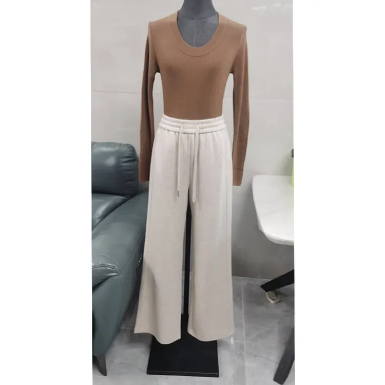 潮牌加绒加厚阔腿裤女2024年秋冬新款显瘦美丽诺羊毛时尚休闲裤