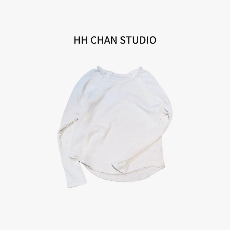 HH.CHAN“棉花糖”100%棉竹节软面AV经典显瘦圆领白色长THH52F36981