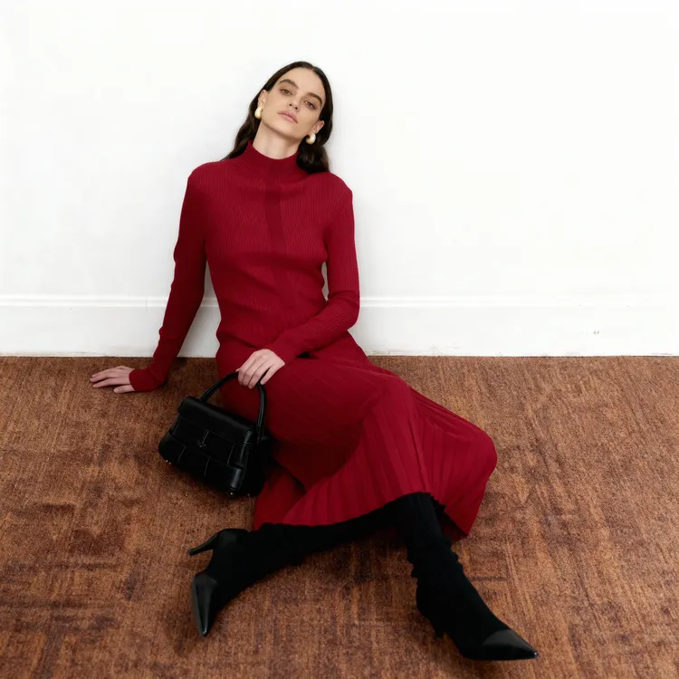 LYNEE【复古缪斯】新 半高领针织连衣裙 LGD2FAK086