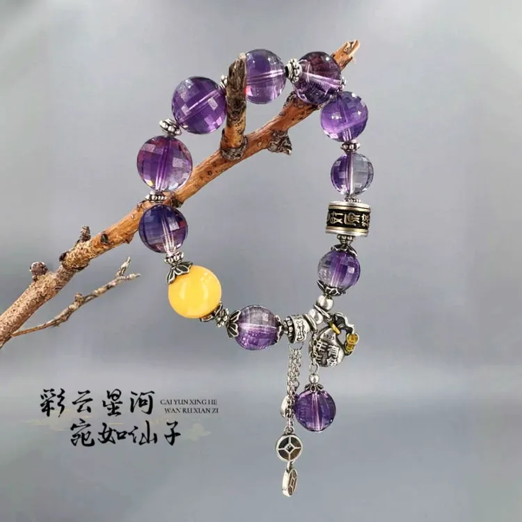 紫水晶S925银手链-黄配