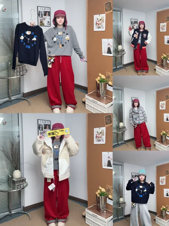 TBAMZ 潮酷感“马上有钱”双腰头抽绳加绒弯刀长裤 15CK1002