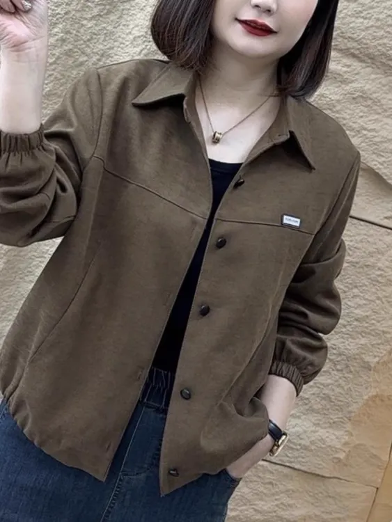 2025新款春季时尚洋气显瘦百搭休闲短外套气质妈妈装翻领衬衫夹克