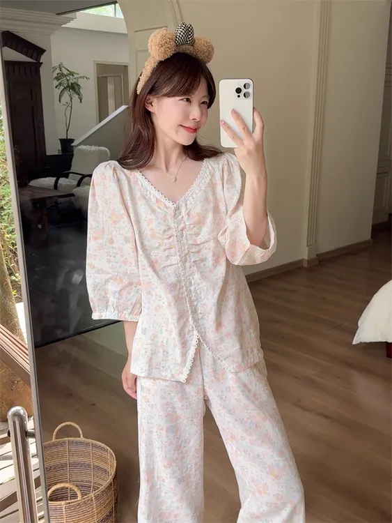 清仓【棉纱花花兔】新款睡衣女款夏季云朵棉家居服可外穿