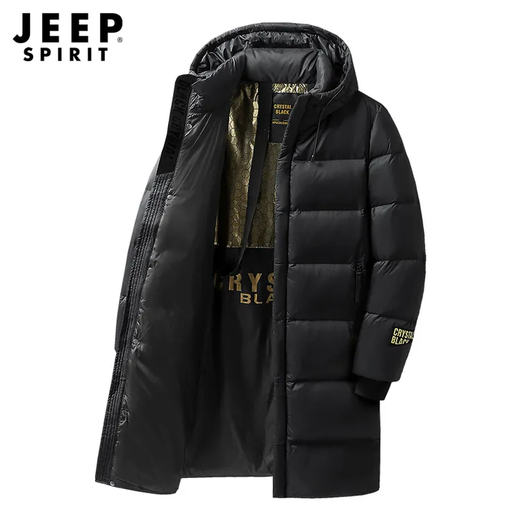 JEEPSPIRIT国标白鸭绒新款黑色轻奢加厚羽绒服中长款休闲外套