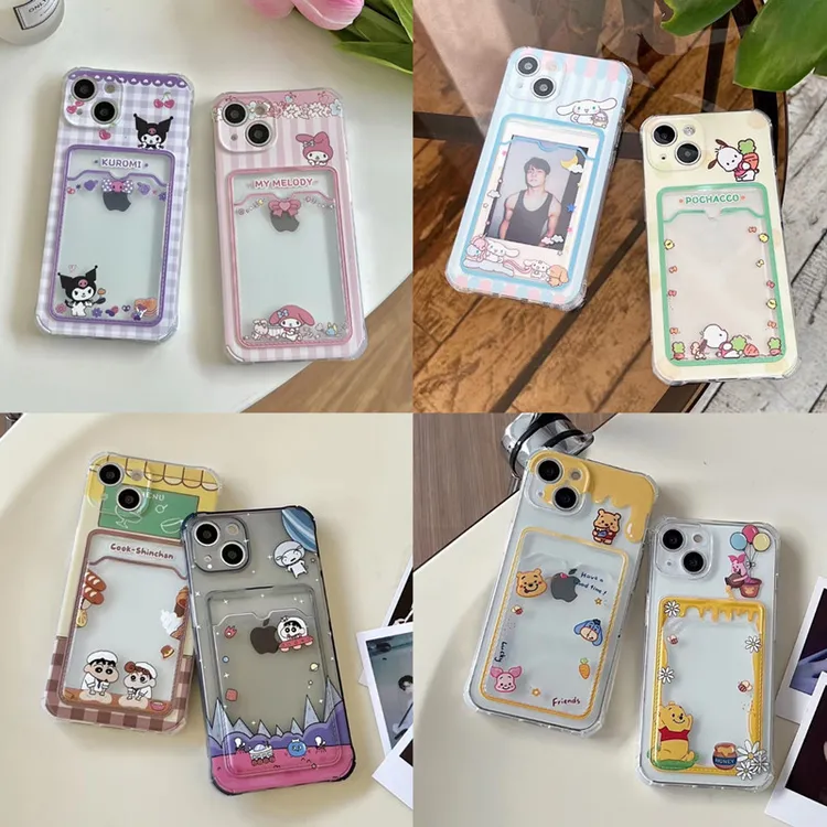 卡通维尼熊插卡包iphone14/13pro max手机壳xs透明xr苹果11女防摔