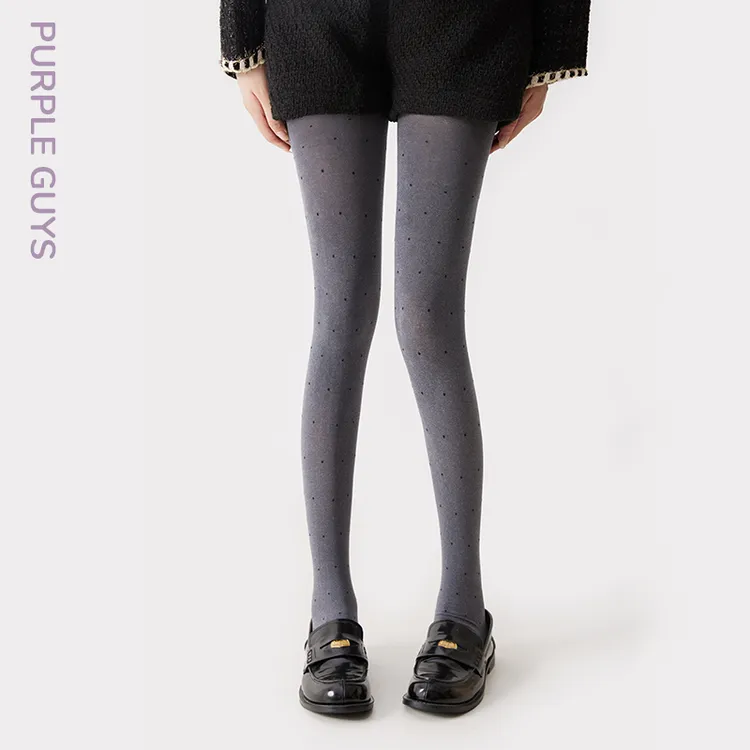 purpleguys波点连裤袜春秋款灰色圆点提花日韩系微压显瘦打底丝袜