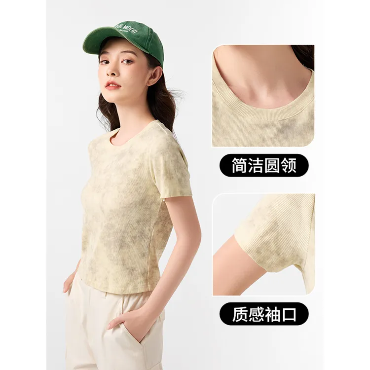 热风2024年夏季新款女士蜡染T恤F01W4683