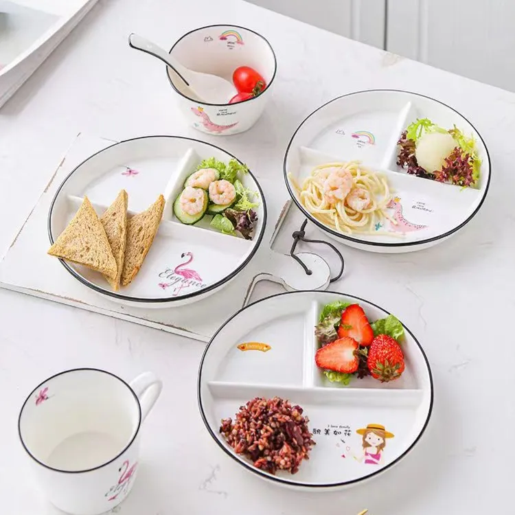 陶瓷创意减脂定量分餐盘211饮食三格网红家用分格盘