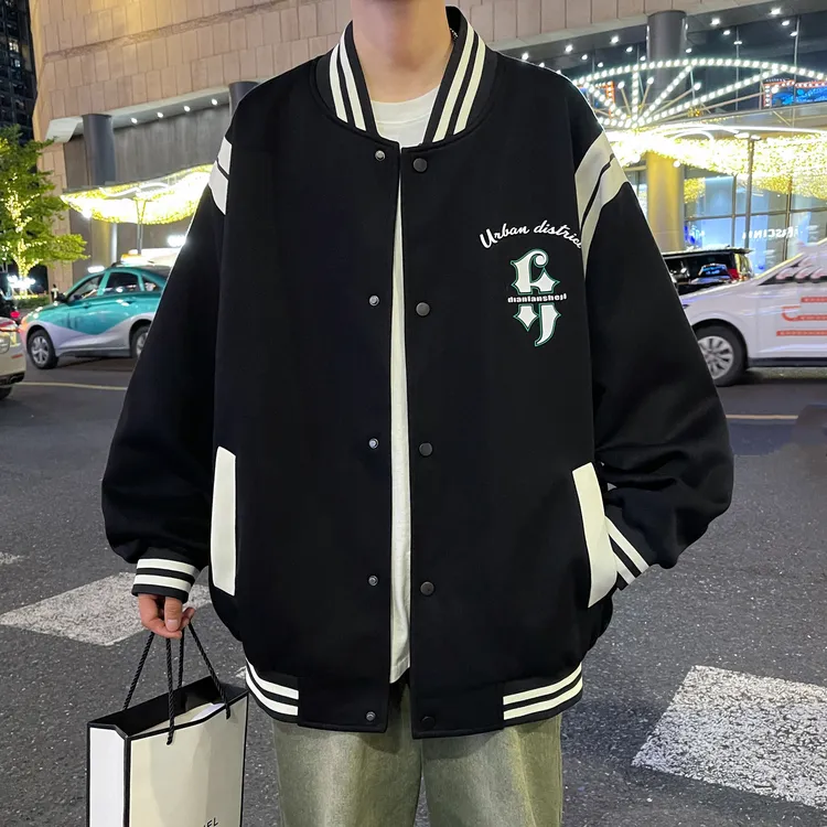 新款简约帅气宽松男生潮男潮流春秋美式设计感棒球服潮男外套