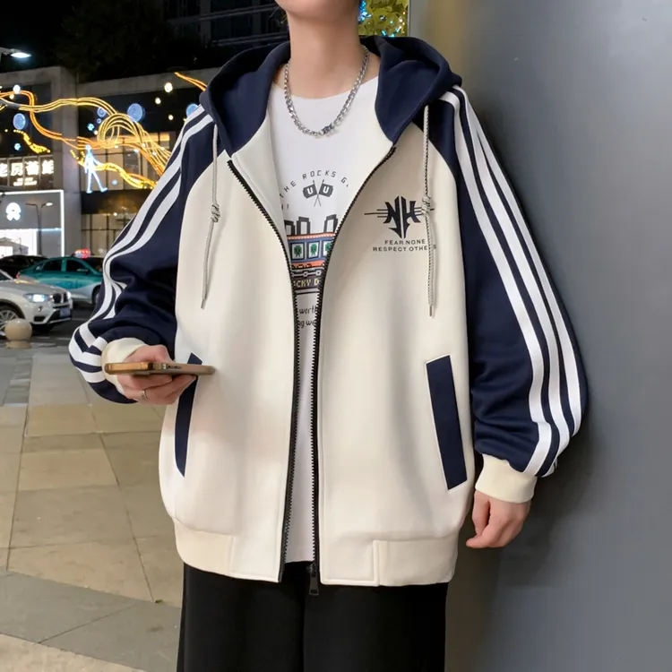青少年初中生潮男新款连帽夹克印花时尚潮流休闲外套百搭春秋大童