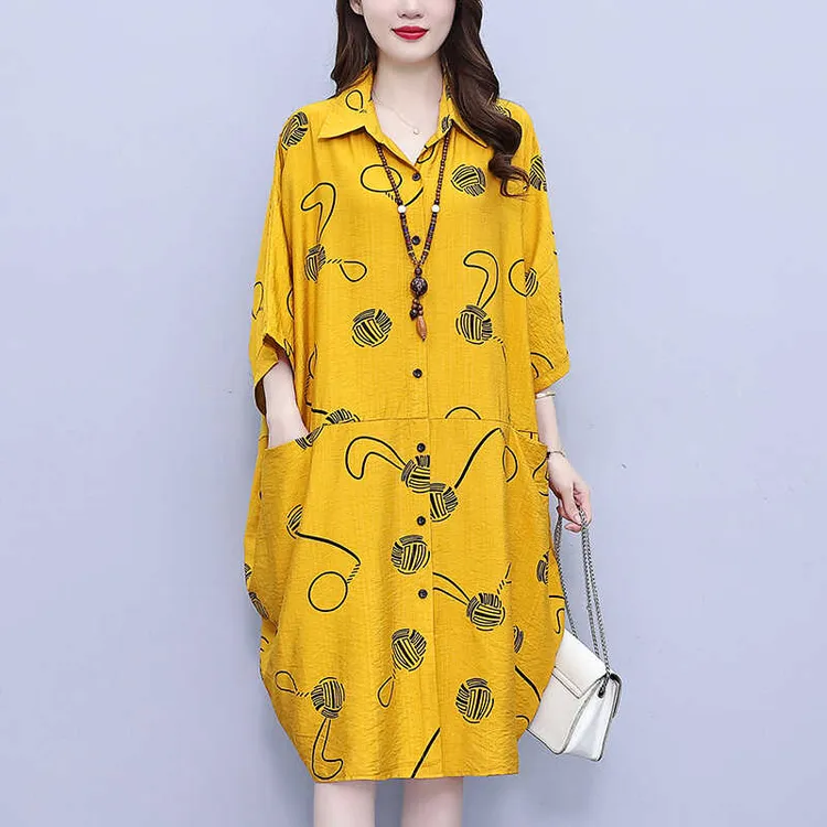 大码女装2025夏季胖MM韩版时尚洋气印花中长款休闲宽松衬衫连衣裙