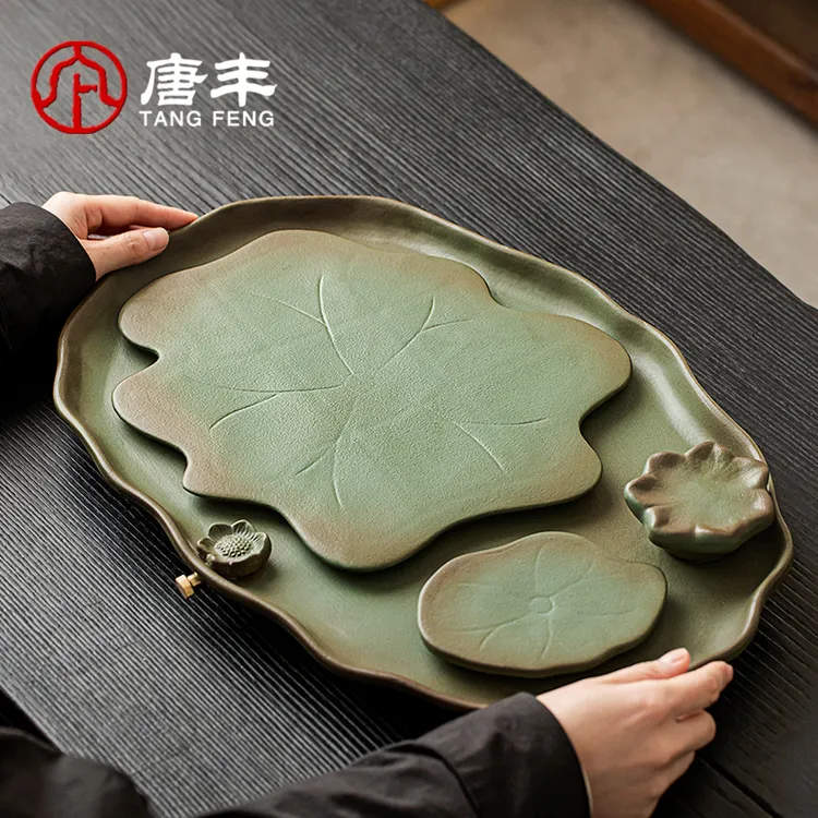 唐丰日式禅意陶瓷茶盘粗陶茶台干泡台茶托盘高级感干泡台茶盘轻奢