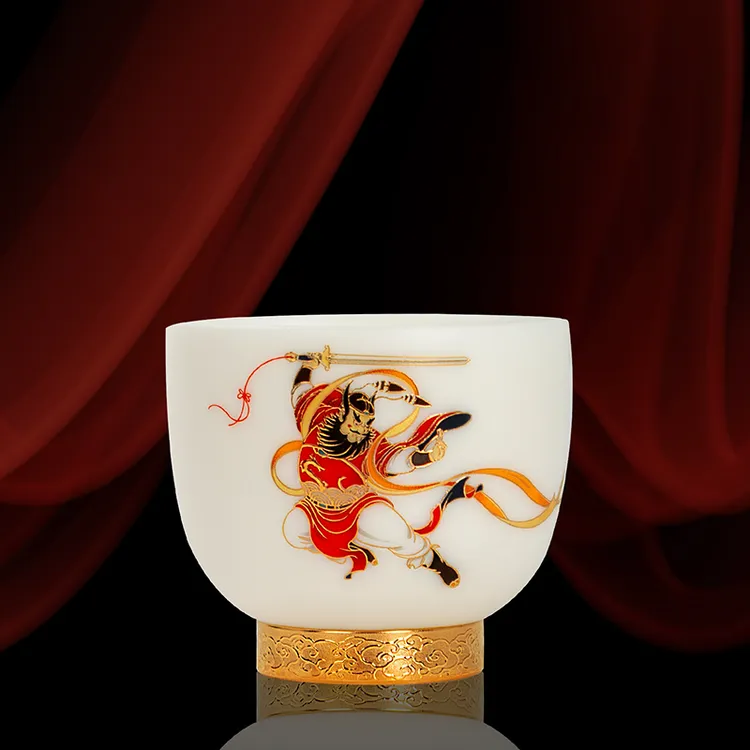 唐丰羊脂玉瓷主人杯家用高端鎏金个人专用品茗杯功夫喝茶建盏茶杯