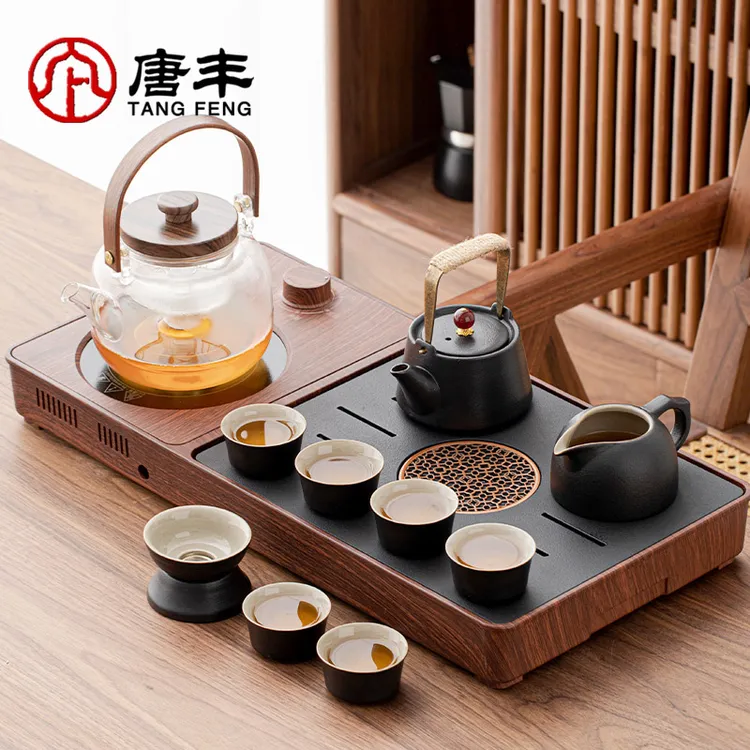 唐丰黑陶茶具套装中式智能一体茶盘整套家用轻奢复古烧水泡茶简约