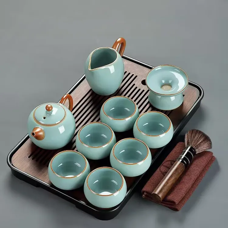 【唐丰】汝窑茶具套装高档复古家用创意简约日式茶道青瓷中式轻奢