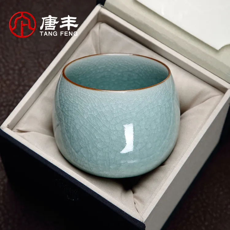唐丰汝窑开片茶杯主人杯冰裂纹品茗个人茶盏茶具单杯主人杯家用