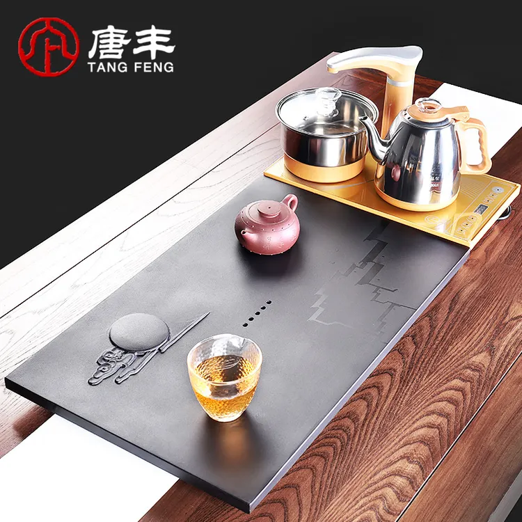 唐丰乌金石茶盘四合一体电磁炉家用长方形大茶台功夫茶海茶具整套