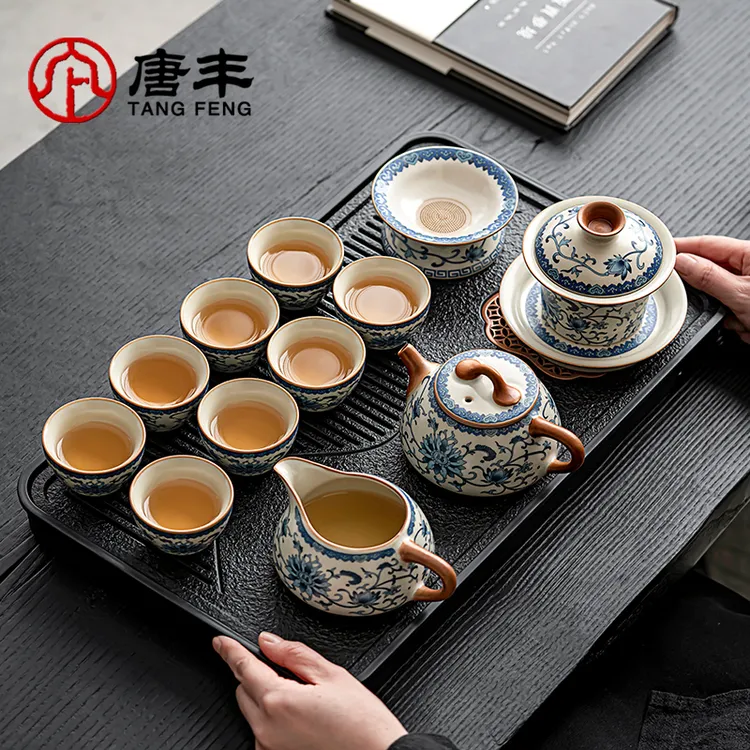 2025新款青花汝窑功夫茶具套装家用轻奢高档陶瓷中式茶壶茶杯复古