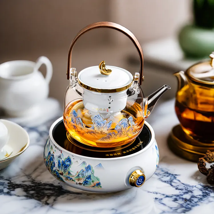 唐丰千里江山茶壶煮茶器新款煮茶电陶炉玻璃煮茶壶家用陶瓷煮茶炉