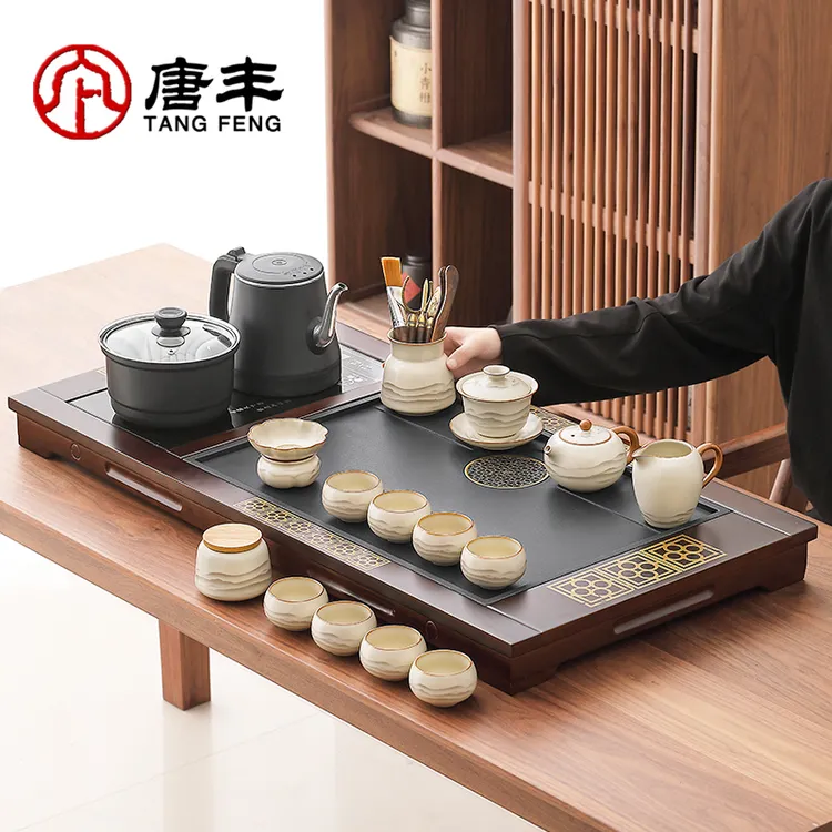 唐丰汝窑茶具套装家用办公室全自动烧水一体泡茶台水墨茶具高档