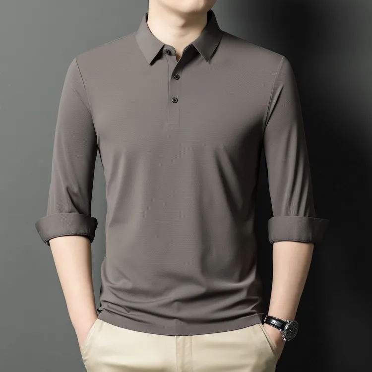 商务休闲百搭高档透气无痕春季纯色POLO衫翻领长袖t恤爆款POLO衫