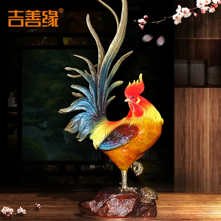 吉善缘全铜金鸡报喜黄公鸡摆件铜彩家居装饰工艺品大气高档创意铜