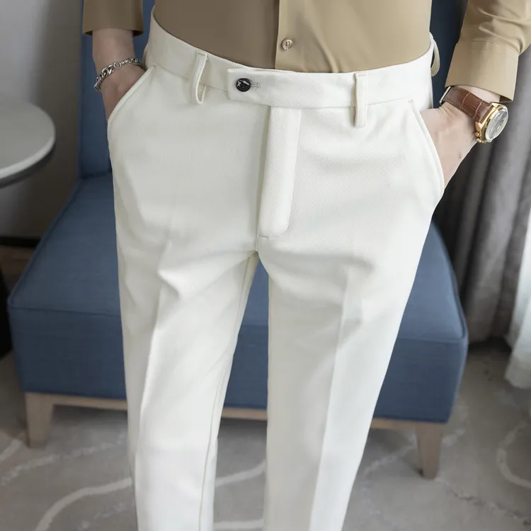 秋冬厚款毛呢西裤男磨毛男士休闲裤修身毛料商务直筒西装裤子男裤