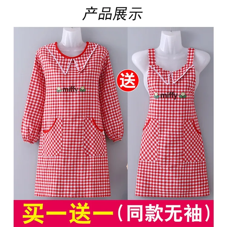 新款棉布围裙长袖厨房家用翻领女士专用罩衣大人工作服防油污外套