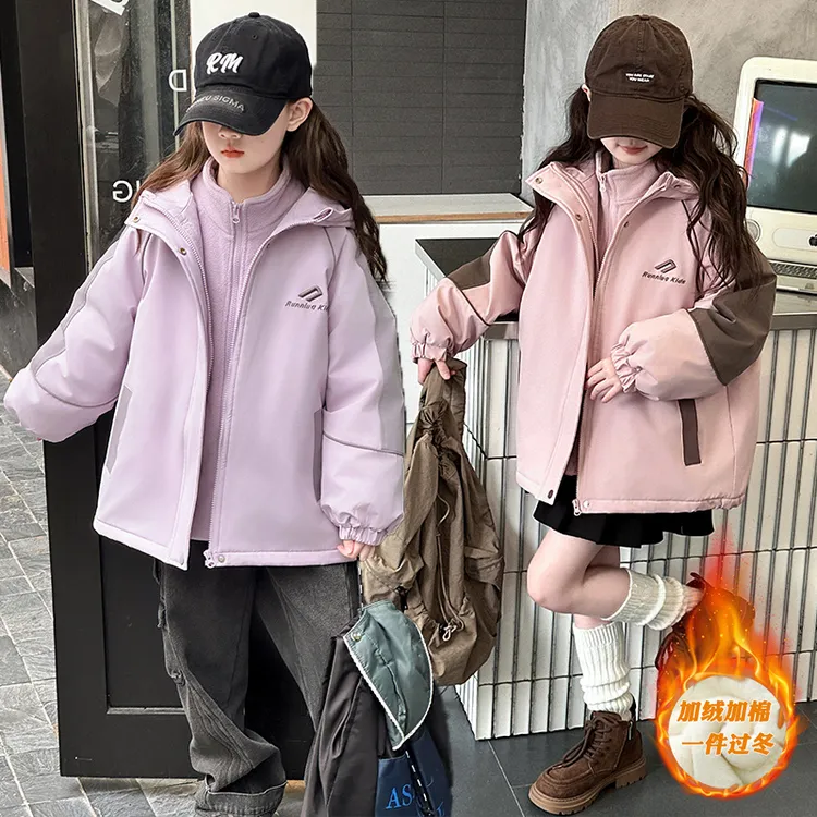 女童加绒加厚秋冬装棉衣外套2025新款儿童冲锋衣三合一中大童防风