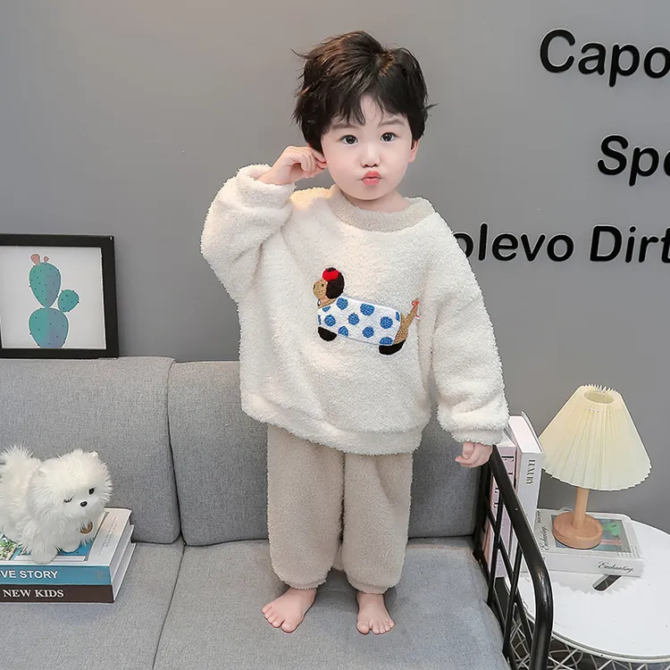 男童睡衣秋冬款儿童法兰绒套装2025新款男孩珊瑚绒家居服宝宝加绒