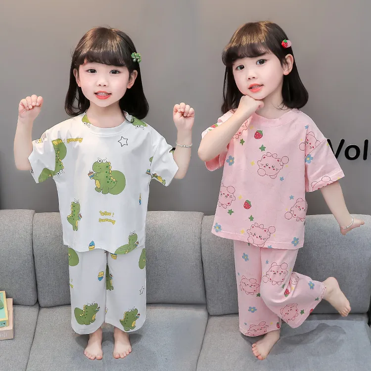 儿童夏季短袖睡衣纯棉薄款女童透气小女孩空调服女宝宝夏款家居服